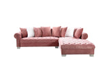 London pink velvet tufted oversized sectional sofa side view