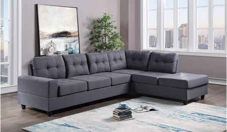 James Grey sectional sofa in grey linen fabric, front view