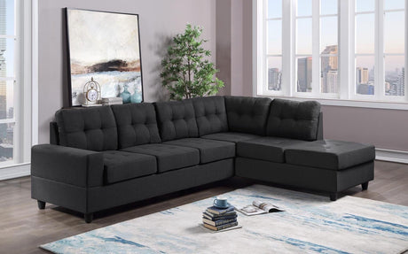 James Black black linen fabric reversible sectional sofa front angle