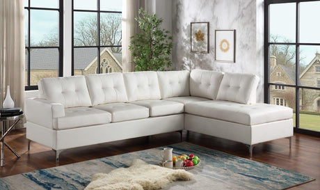 Vintage white faux leather tufted sectional sofa front view