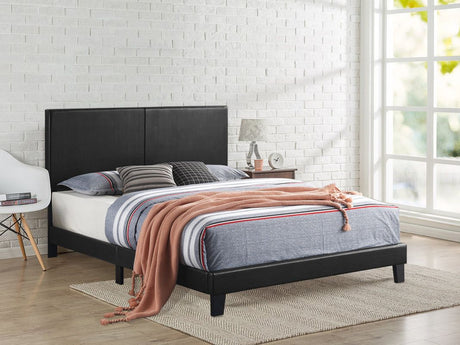 Latty black upholstered platform king bed side view