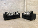 Monroe Black Chenille Fabric Sofa and Loveseat Set front view