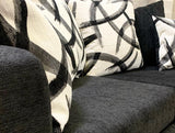 Monroe Black Chenille Fabric Sofa and Loveseat Set side view