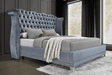 Luxor Grey Velvet Tufted Diamond Platform Queen Bed, front angle