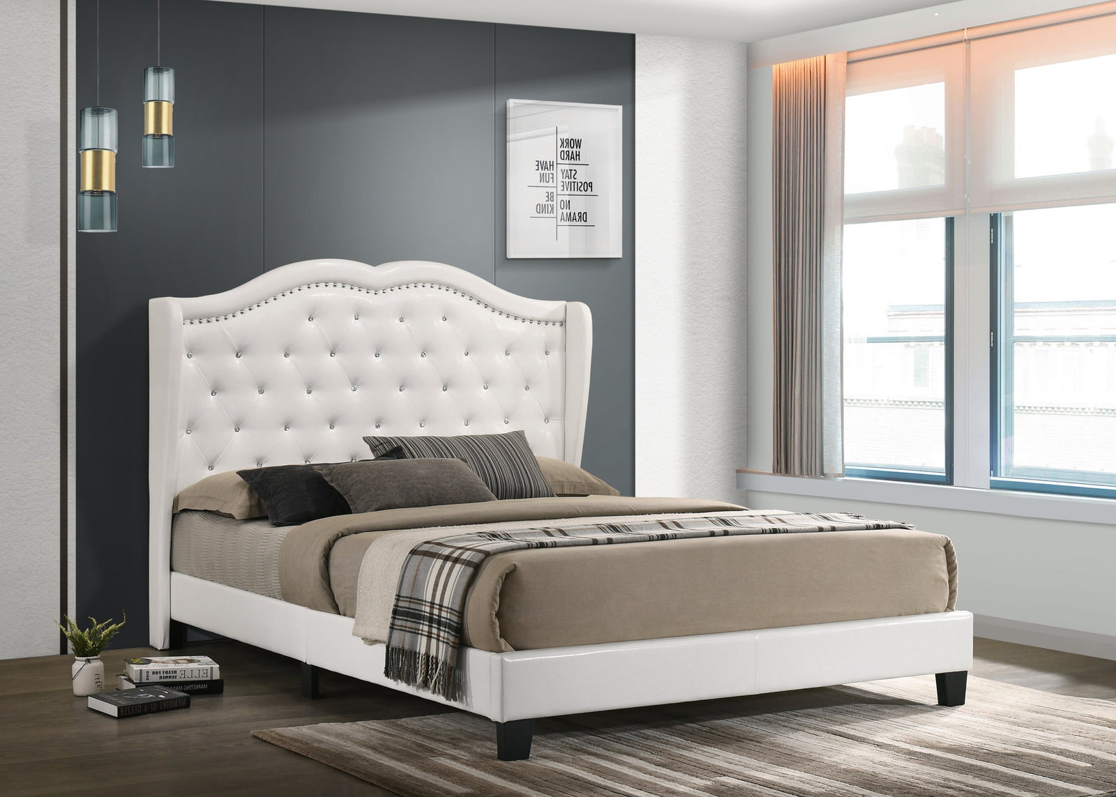 Paradise White Faux Leather Upholstered Tufted Platform Queen Bed