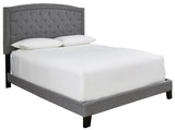 Side angle of Adelloni Gray Upholstered Tufted Platform Queen Bed