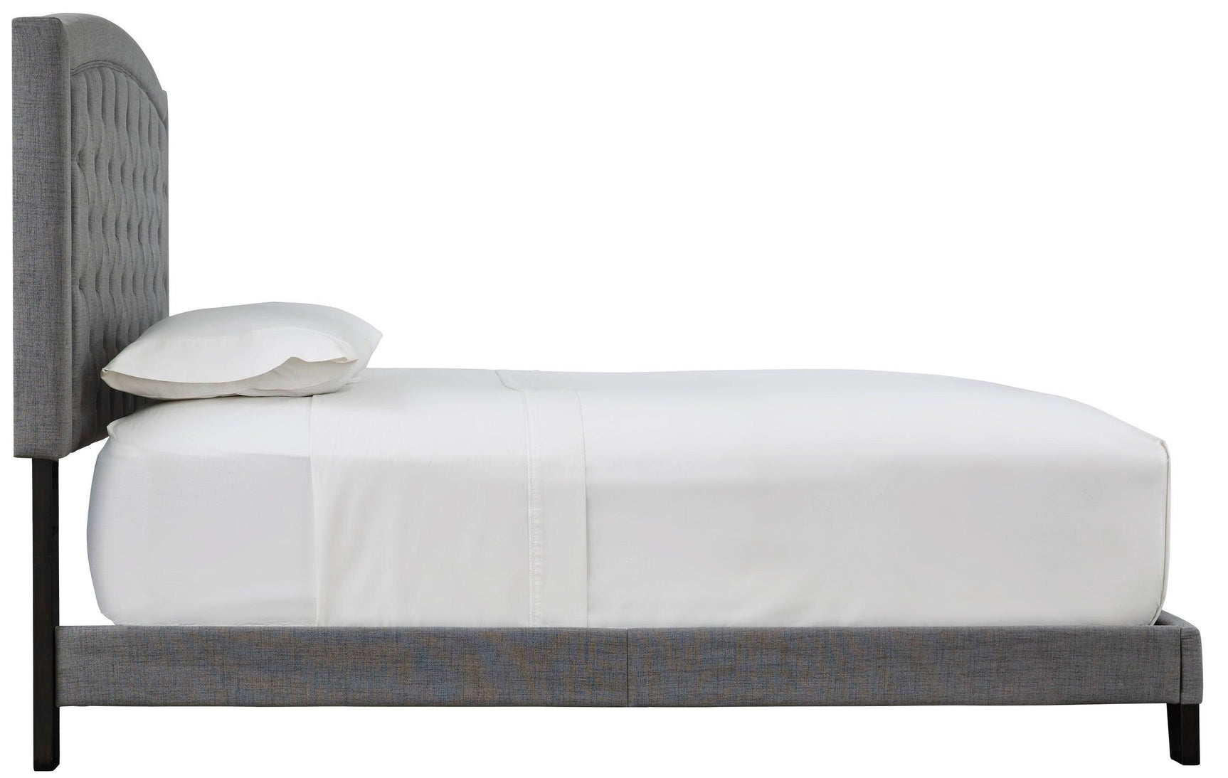 Gray Fabric Upholstered Tufted Platform Queen Bed in bedroom setting