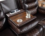 Harley Brown reclining loveseat showing power recline and charging features
