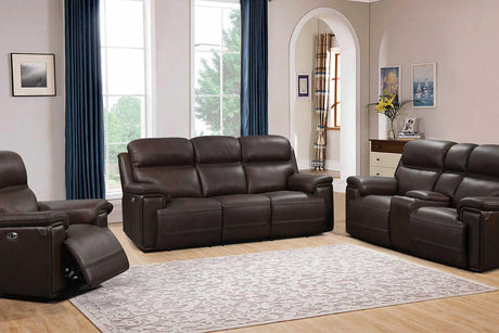 El Paso power reclining sofa in dark brown leather match angled view