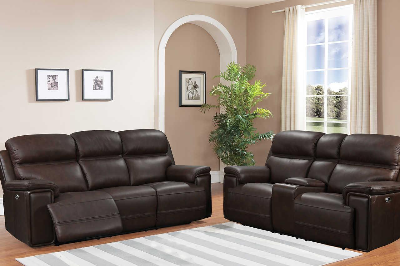 El Paso power reclining loveseat with console in dark brown leather match