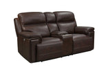 Side view of El Paso reclining sofa showing dark brown leather match upholstery