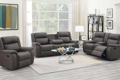 Max Brown reclining sofa in brown microfiber from front angle