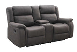 Brown microfiber Max reclining 3-piece sofa set partial view