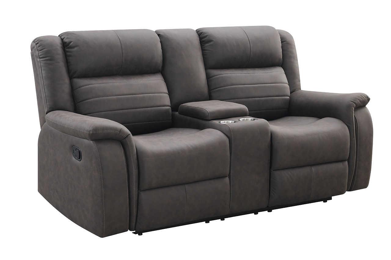 Brown microfiber Max reclining 3-piece sofa set partial view