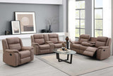 Max Tan reclining sofa set front view in tan microfiber