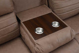 Max Tan reclining loveseat side view in tan microfiber
