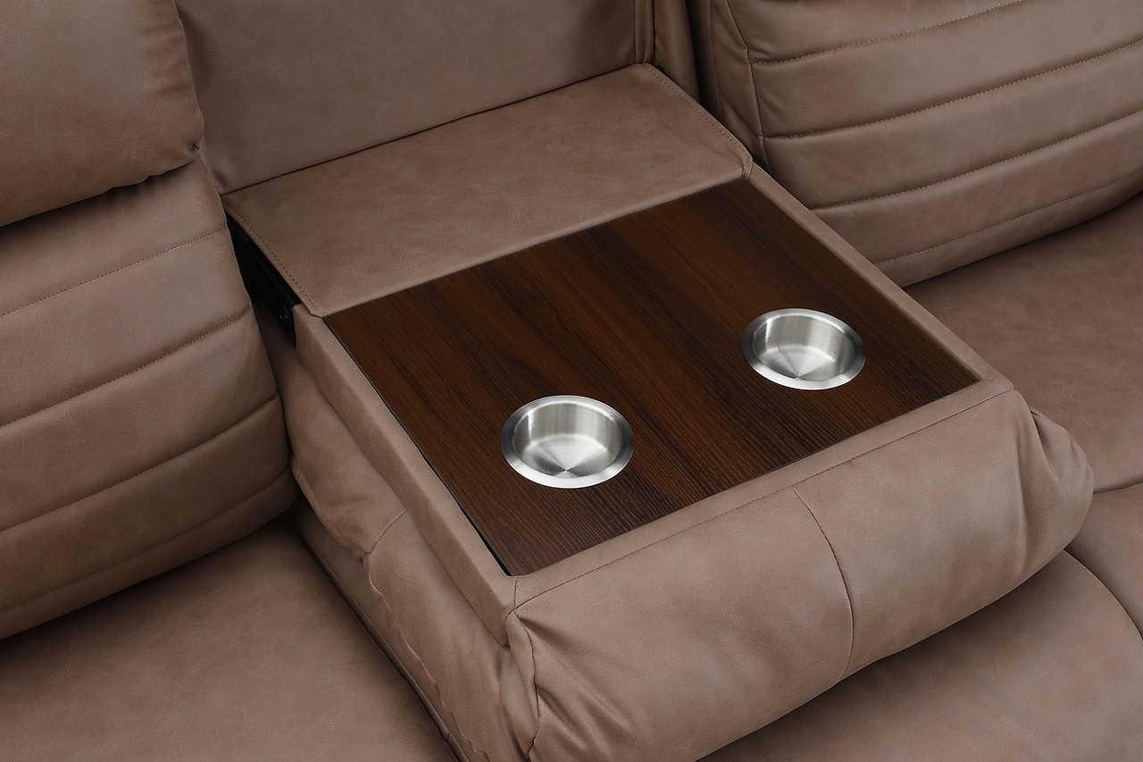 Max Tan reclining loveseat side view in tan microfiber