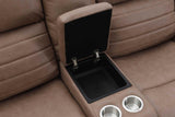 Max reclining sofa set with extended recliner footrest in tan