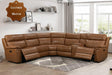 Fresno Power Reclining Sectional sofa angled view in camel leather match