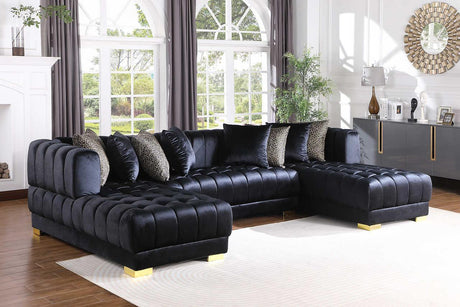 Dasha Black Velvet Sectional Sofa frontal view