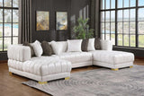 Main view of Dasha White Sectional sofa in white velvet with gold legs