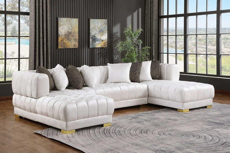 Main view of Dasha White Sectional sofa in white velvet with gold legs