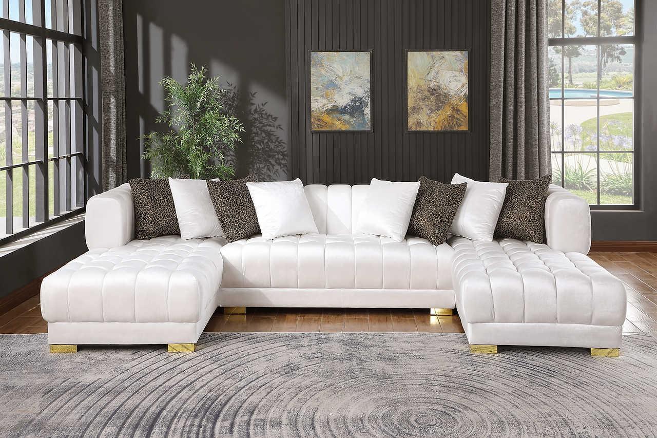 Side view of Dasha White Velvet Sectional sofa