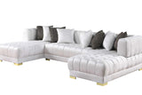Detail view showing fabric and gold legs of Dasha White Sectional sofa
