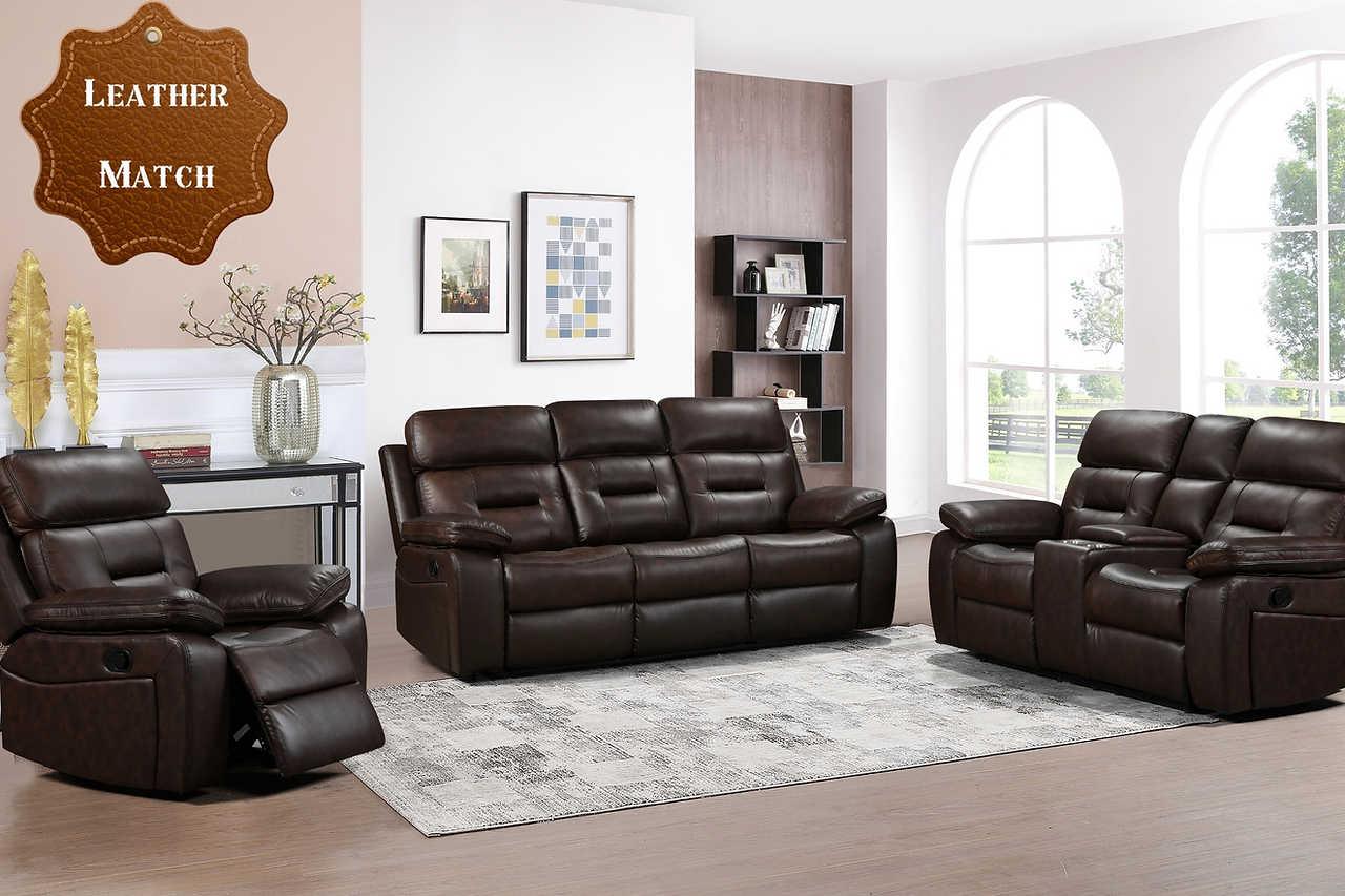 S8232 Dallas (Brown) (2Pcs Reclining Sofa And Loveseat (Leather Match)) - Ella Furniture