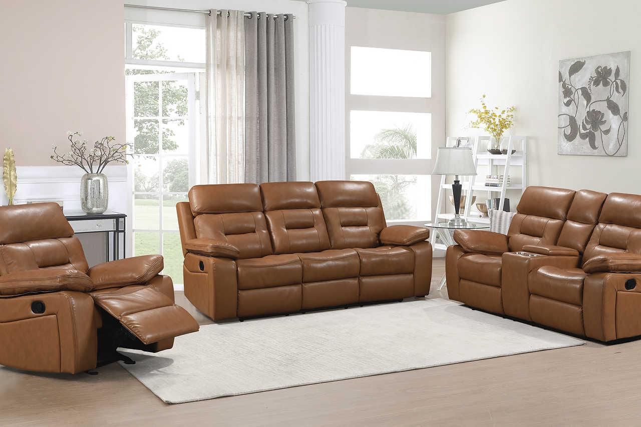 Full view of Dallas Camel 2-piece reclining set in camel color