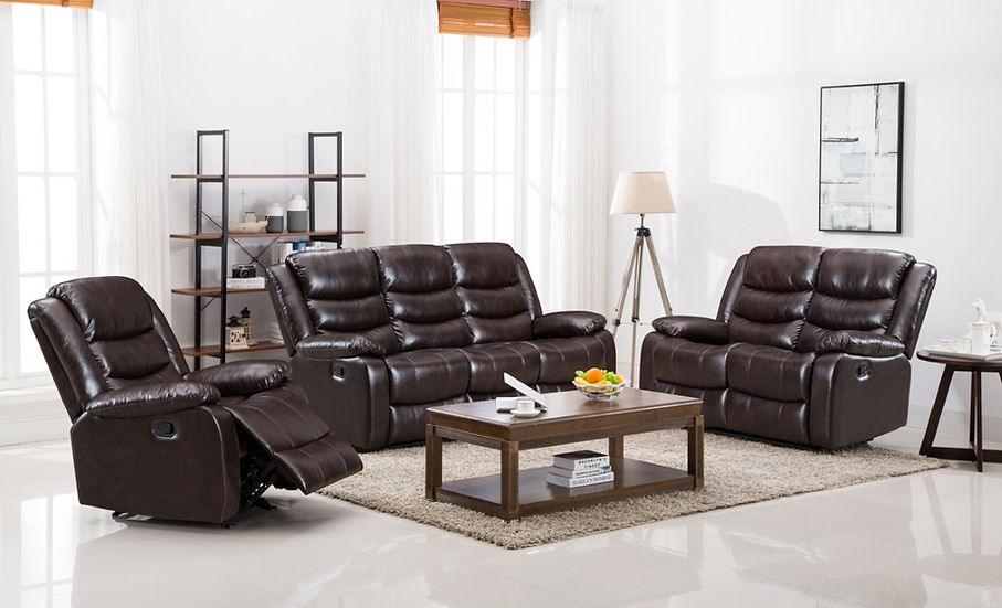 Miami Brown Reclining Sofa front view with brown microfiber upholstery