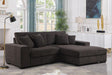 grey chenille sectional sofa, side angle showing chaise and chair