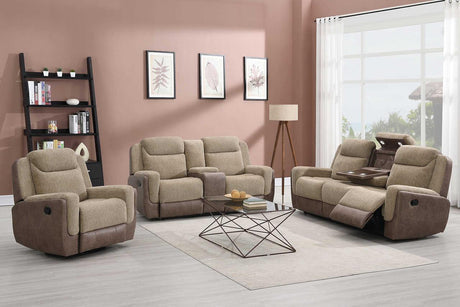 Wilbert Brown reclining sofa with drop-down table and reading light, angle view