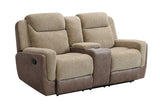 Loveseat console open showing storage and cupholder