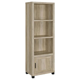 Open door revealing storage compartments on TV stand
