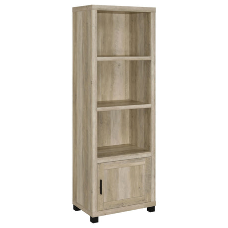 Open door revealing storage compartments on TV stand