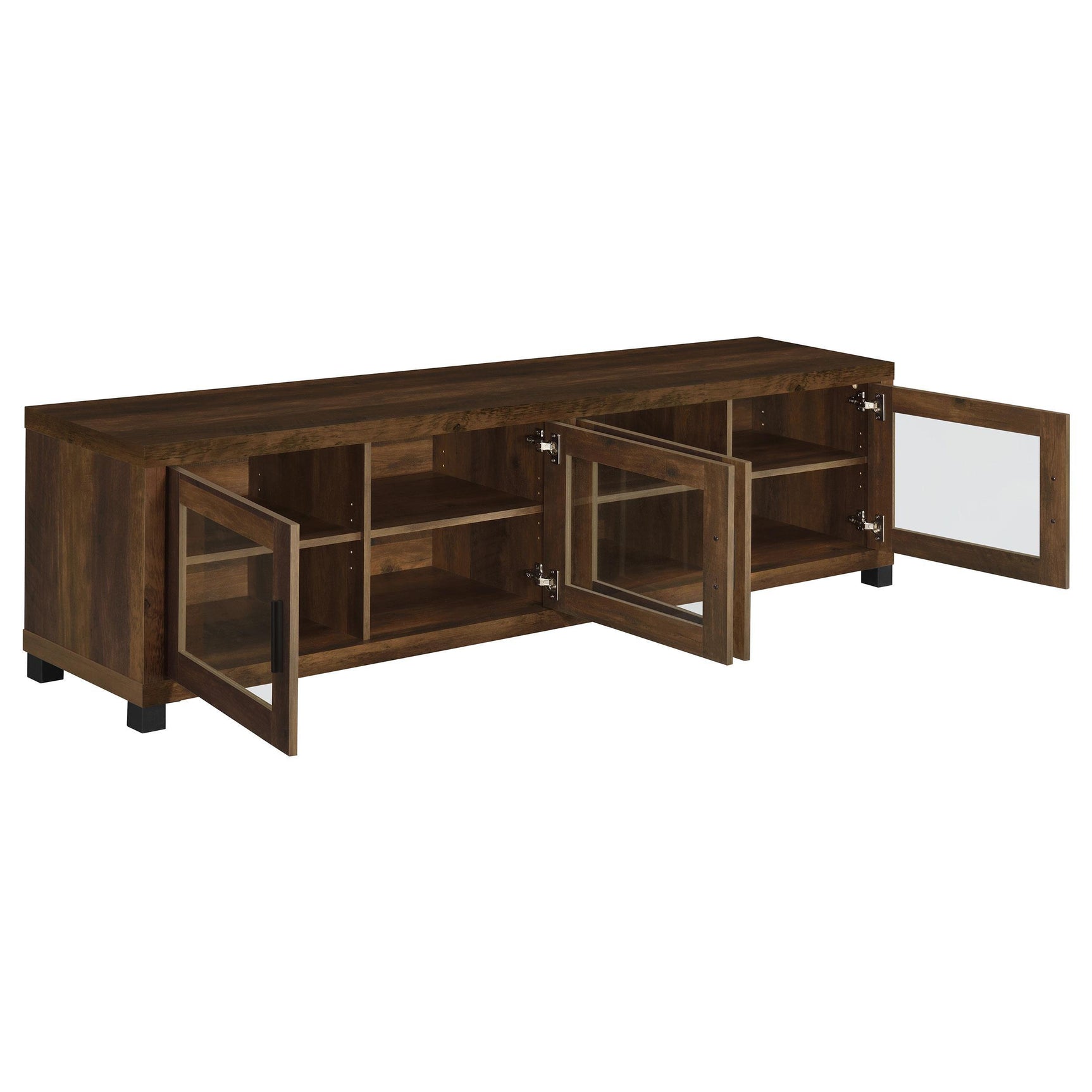 Sachin 3-piece dark pine entertainment center overview in living room