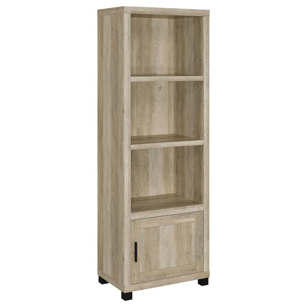 Front view of Sachin 3-Shelf Media Tower in antique pine finish
