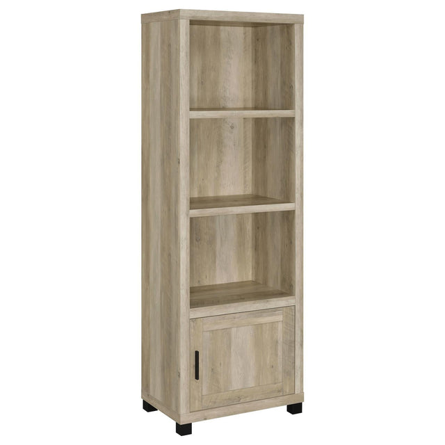 Front view of Sachin 3-Shelf Media Tower in antique pine finish