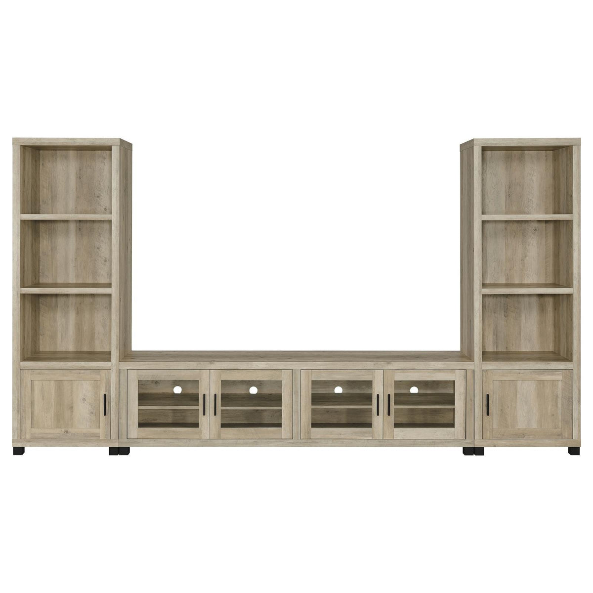 Rear view with cable openings for media devices