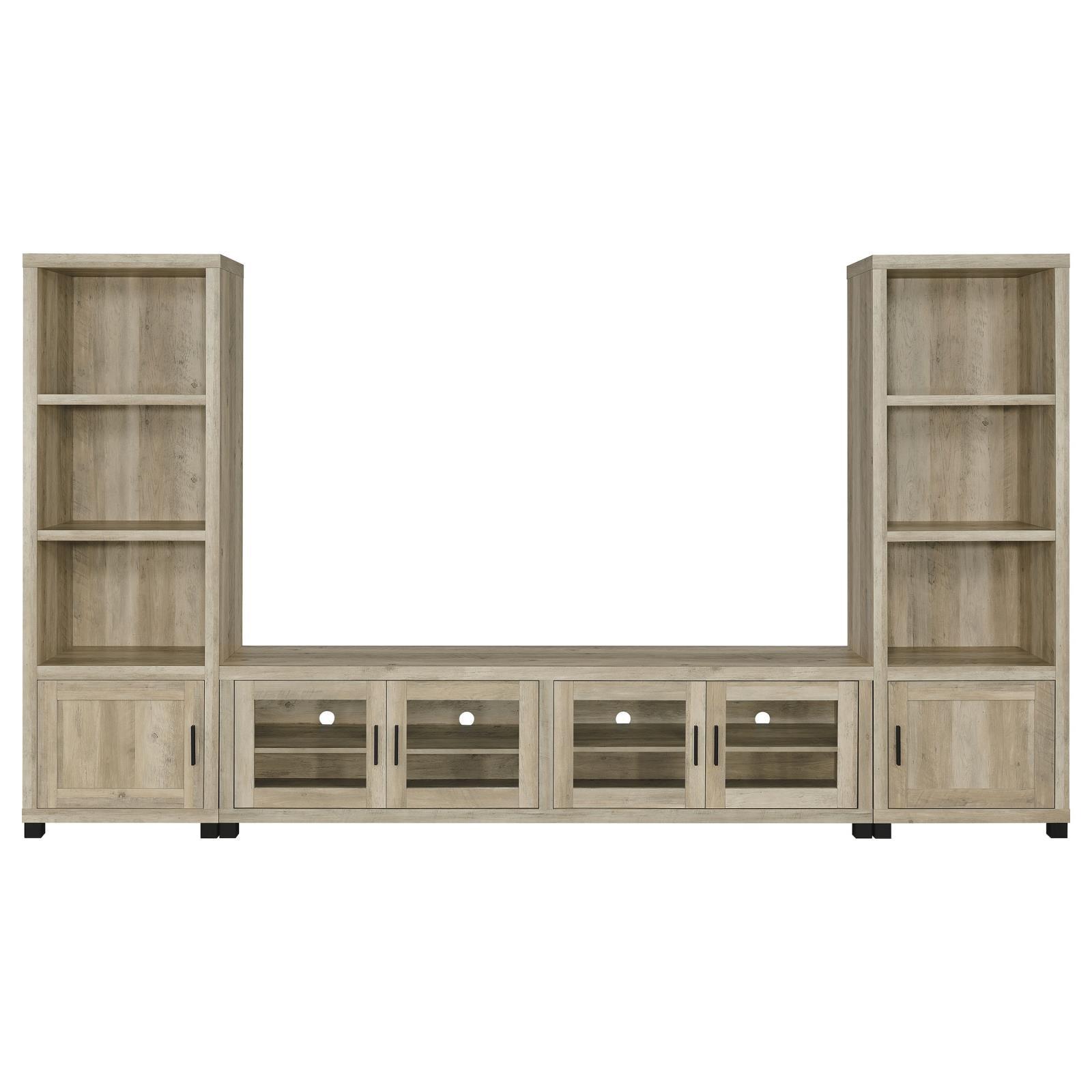 Rear view with cable openings for media devices