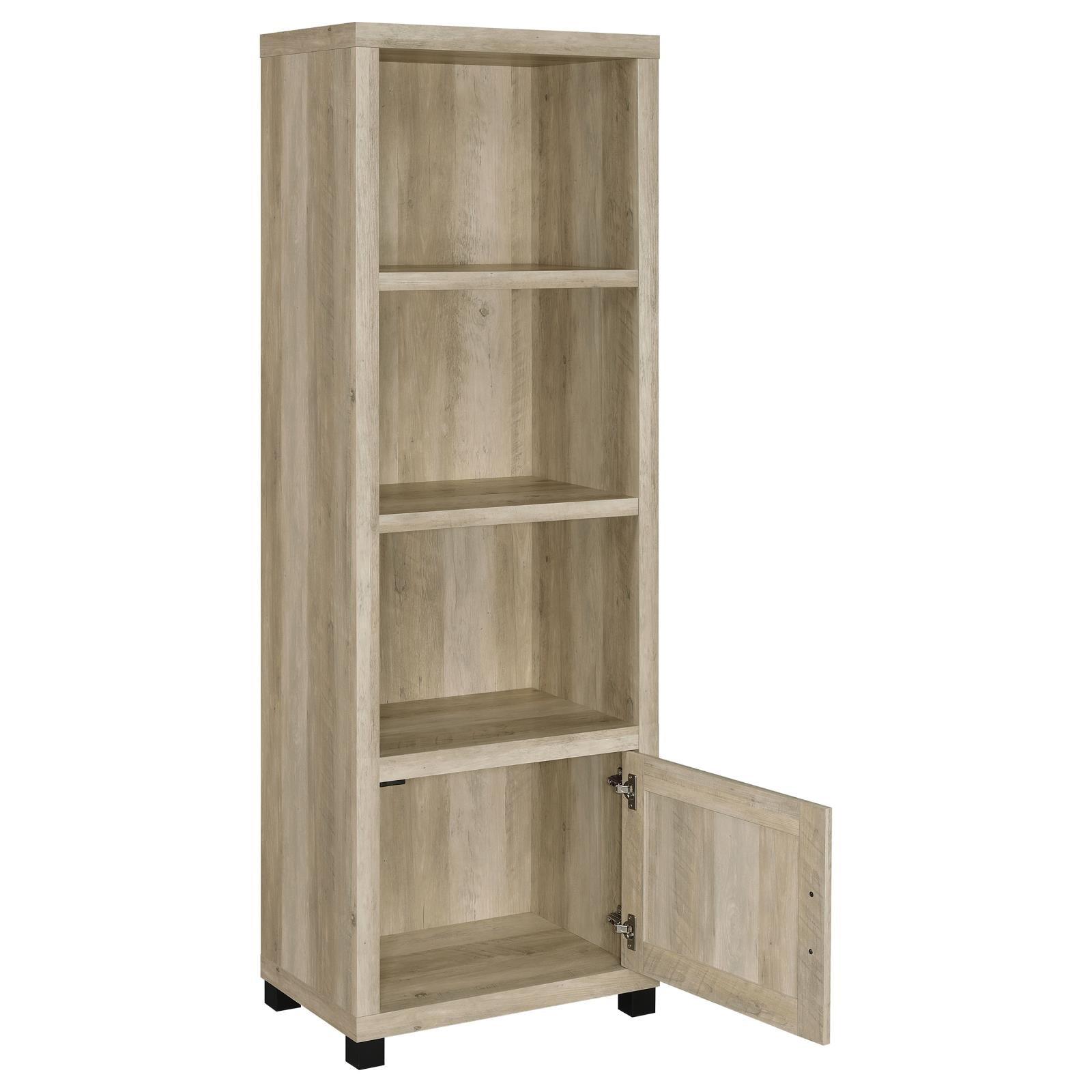 Close-up of pull handle on one-door storage cabinet