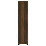 Close up of wood grain finish on Sachin media tower