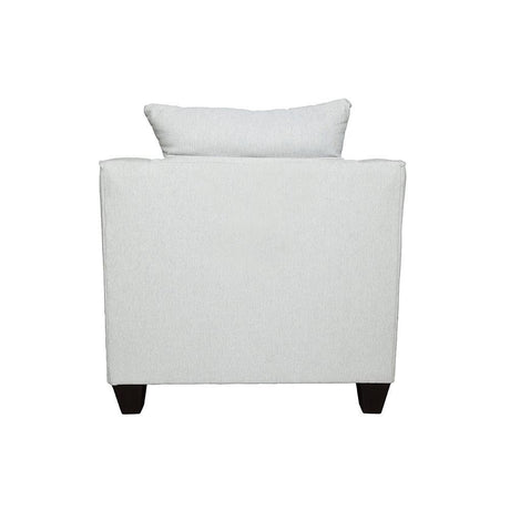Detail of fabric and plastic feet on Salizar accent chair