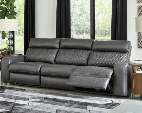 Samperstone Gray Faux Leather 3-Piece Power Reclining Sectional Sofa - image 1