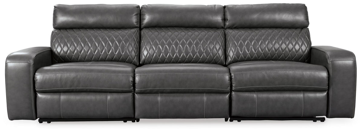 Samperstone Gray Faux Leather 3-Piece Power Reclining Sectional Sofa - image 2