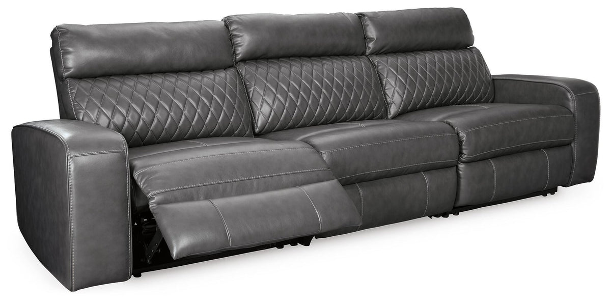 Samperstone Gray Faux Leather 3-Piece Power Reclining Sectional Sofa - image 3
