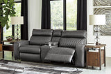Samperstone Gray Faux Leather 3-Piece Power Reclining Sectional Loveseat - image 1