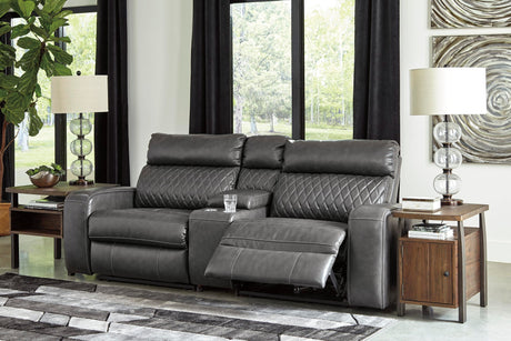 Samperstone Gray Faux Leather 3-Piece Power Reclining Sectional Loveseat - image 1