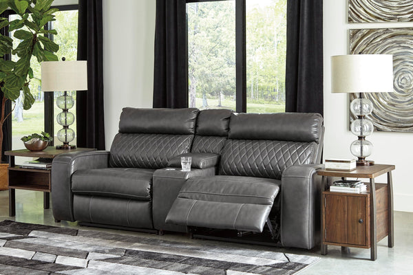 Samperstone Gray Faux Leather 3-Piece Power Reclining Sectional Loveseat - image 1